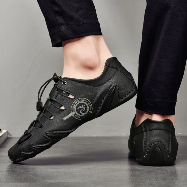 Men's Brown Leather Outdoor Sandals with Secure Lace-Up Design - Perfect for Hiking and Casual Wear