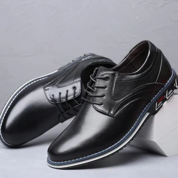 Men's Brown Leather Oxford Shoes with Non-Slip Rubber Sole - Stylish and Comfortable Dress Shoes for Formal and Casual Wear