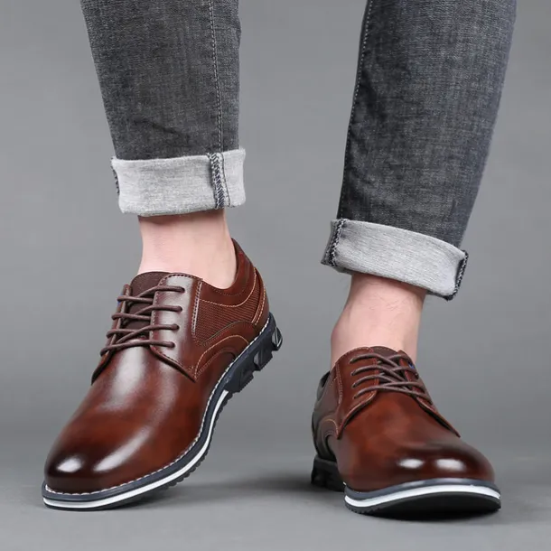 Men's Brown Leather Oxford Shoes with Non-Slip Rubber Sole - Stylish and Comfortable Dress Shoes for Formal and Casual Wear