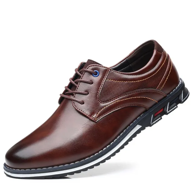Men's Brown Leather Oxford Shoes with Non-Slip Rubber Sole - Stylish and Comfortable Dress Shoes for Formal and Casual Wear