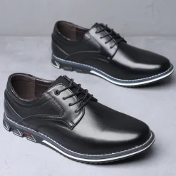 Men's Brown Leather Oxford Shoes with Non-Slip Rubber Sole - Stylish and Comfortable Dress Shoes for Formal and Casual Wear