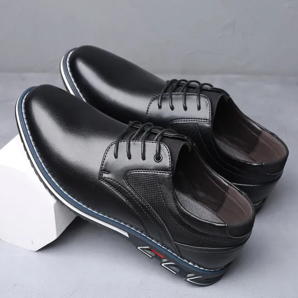 Men's Brown Leather Oxford Shoes with Non-Slip Rubber Sole - Stylish and Comfortable Dress Shoes for Formal and Casual Wear