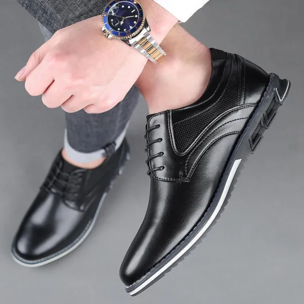 Men's Brown Leather Oxford Shoes with Non-Slip Rubber Sole - Stylish and Comfortable Dress Shoes for Formal and Casual Wear