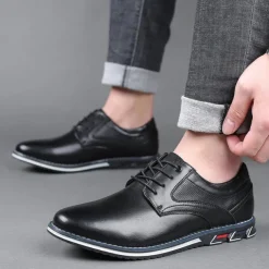 Men's Brown Leather Oxford Shoes with Non-Slip Rubber Sole - Stylish and Comfortable Dress Shoes for Formal and Casual Wear