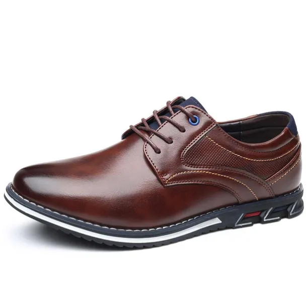 Men's Brown Leather Oxford Shoes with Non-Slip Rubber Sole - Stylish and Comfortable Dress Shoes for Formal and Casual Wear