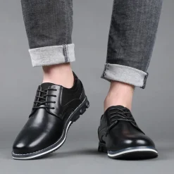 Men's Brown Leather Oxford Shoes with Non-Slip Rubber Sole - Stylish and Comfortable Dress Shoes for Formal and Casual Wear