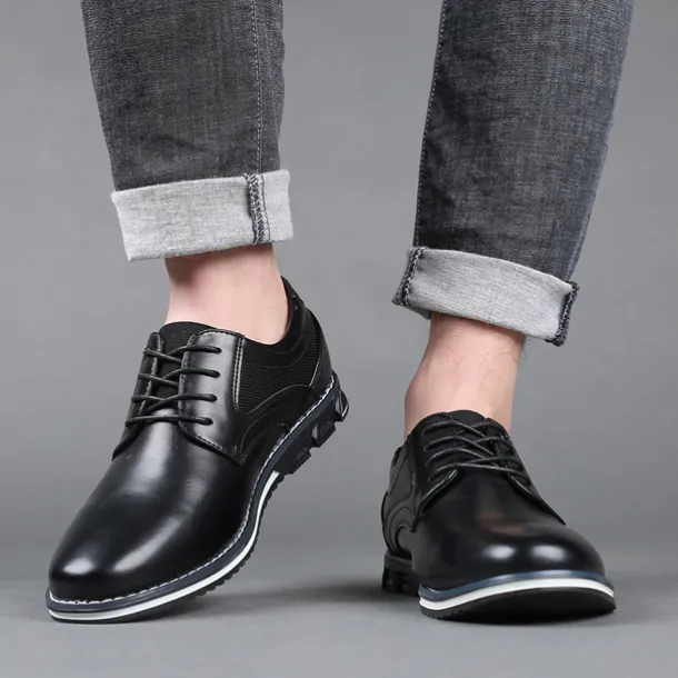 Men's Brown Leather Oxford Shoes with Non-Slip Rubber Sole - Stylish and Comfortable Dress Shoes for Formal and Casual Wear