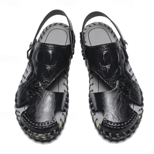 Men's Brown Leather Sandals with Adjustable Strap and Stylish Stitching – Comfortable and Durable for Casual Outings, Beach and Everyday Wear