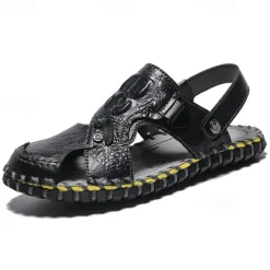 Men's Brown Leather Sandals with Adjustable Strap and Stylish Stitching – Comfortable and Durable for Casual Outings, Beach and Everyday Wear
