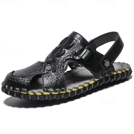 Men's Brown Leather Sandals with Adjustable Strap and Stylish Stitching – Comfortable and Durable for Casual Outings, Beach and Everyday Wear