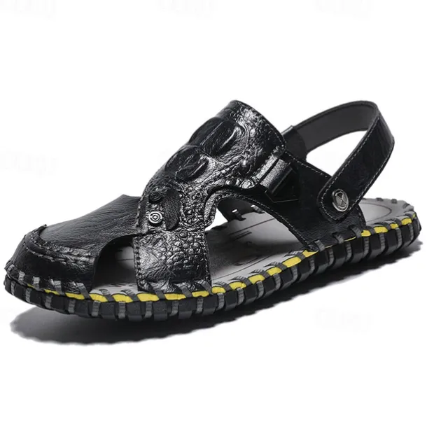 Men's Brown Leather Sandals with Adjustable Strap and Stylish Stitching – Comfortable and Durable for Casual Outings, Beach and Everyday Wear