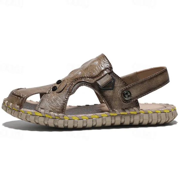 Men's Brown Leather Sandals with Adjustable Strap and Stylish Stitching – Comfortable and Durable for Casual Outings, Beach and Everyday Wear