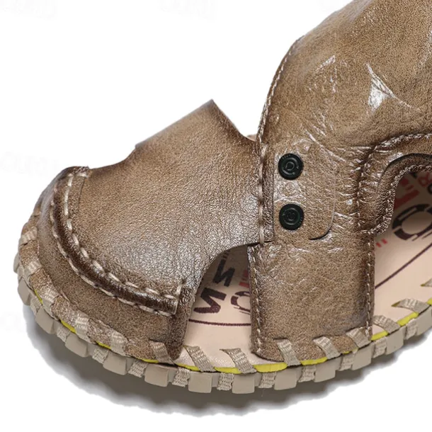 Men's Brown Leather Sandals with Adjustable Strap and Stylish Stitching – Comfortable and Durable for Casual Outings, Beach and Everyday Wear