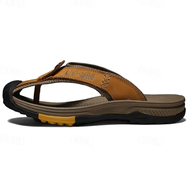 Men's Brown Outdoor Flip-Flops with Durable Sole – Comfortable and Lightweight Sandals for Hiking, Beach, and Casual Wear
