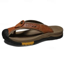 Men's Brown Outdoor Flip-Flops with Durable Sole – Comfortable and Lightweight Sandals for Hiking, Beach, and Casual Wear