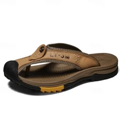 Men's Brown Outdoor Flip-Flops with Durable Sole – Comfortable and Lightweight Sandals for Hiking, Beach, and Casual Wear