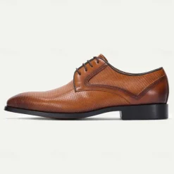 Men's Brown Perforated Leather Oxford Shoes with Lace-Up Design – Premium Cowhide for Formal and Business Occasions
