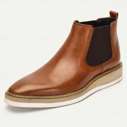Men's Brown Premium Cowhide Chelsea Boots with White Sole - Elegant and Comfortable for Casual and Formal Wear