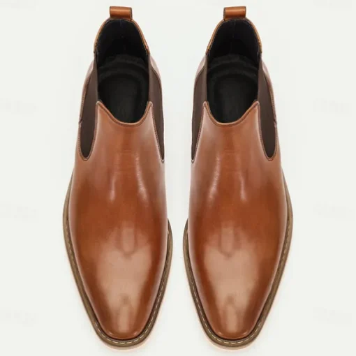 Men's Brown Premium Cowhide Chelsea Boots with White Sole - Elegant and Comfortable for Casual and Formal Wear