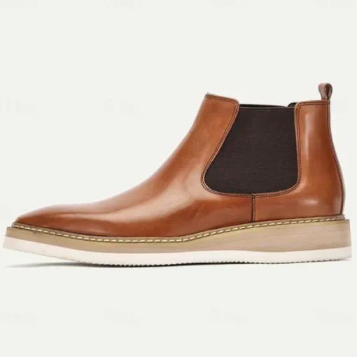 Men's Brown Premium Cowhide Chelsea Boots with White Sole - Elegant and Comfortable for Casual and Formal Wear