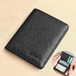 Men's Brown RFID Blocking Leather Bifold Wallet with ID Window and Multiple Card Slots, Slim Anti-Theft Wallet for Business, Travel and Everyday Use