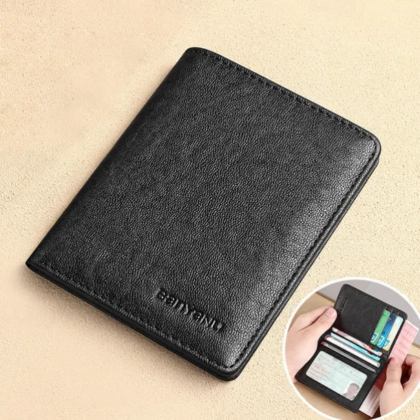Men's Brown RFID Blocking Leather Bifold Wallet with ID Window and Multiple Card Slots, Slim Anti-Theft Wallet for Business, Travel and Everyday Use