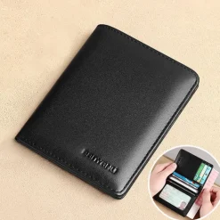 Men's Brown RFID Blocking Leather Bifold Wallet with ID Window and Multiple Card Slots, Slim Anti-Theft Wallet for Business, Travel and Everyday Use