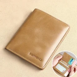 Men's Brown RFID Blocking Leather Bifold Wallet with ID Window and Multiple Card Slots, Slim Anti-Theft Wallet for Business, Travel and Everyday Use