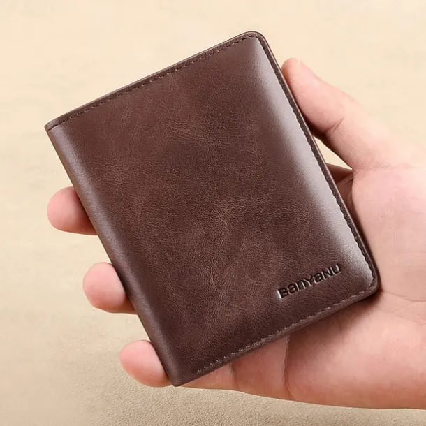 Men's Brown RFID Blocking Leather Bifold Wallet with ID Window and Multiple Card Slots, Slim Anti-Theft Wallet for Business, Travel and Everyday Use