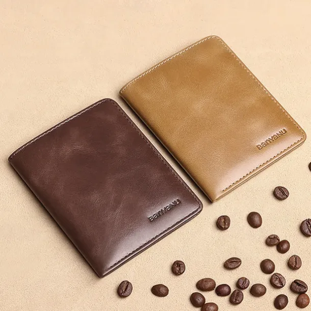 Men's Brown RFID Blocking Leather Bifold Wallet with ID Window and Multiple Card Slots, Slim Anti-Theft Wallet for Business, Travel and Everyday Use