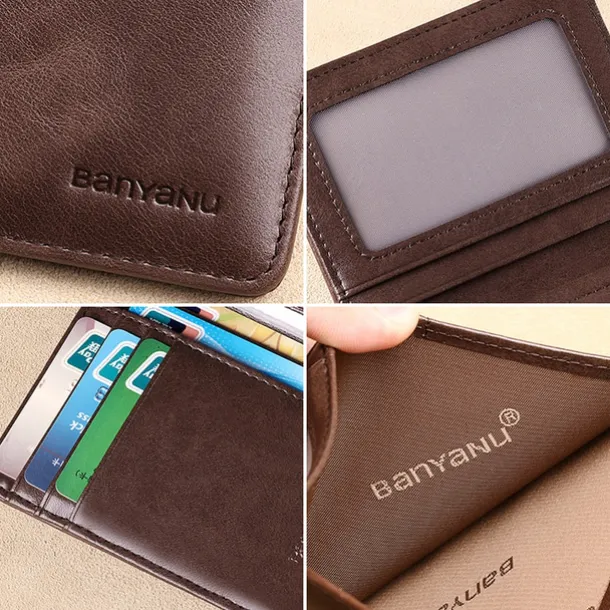 Men's Brown RFID Blocking Leather Bifold Wallet with ID Window and Multiple Card Slots, Slim Anti-Theft Wallet for Business, Travel and Everyday Use