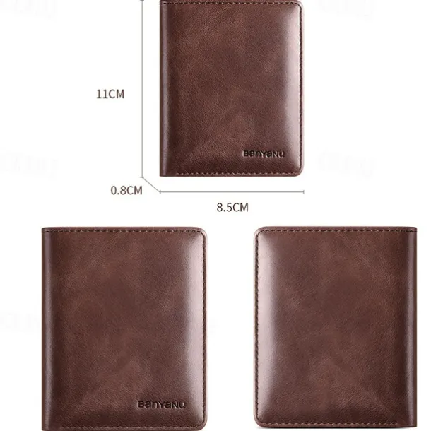 Men's Brown RFID Blocking Leather Bifold Wallet with ID Window and Multiple Card Slots, Slim Anti-Theft Wallet for Business, Travel and Everyday Use