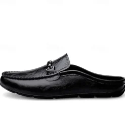 Men's Brown Slip-on Loafers with Metallic Buckle, Casual Faux Leather Shoes for Everyday Wear
