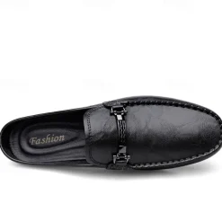 Men's Brown Slip-on Loafers with Metallic Buckle, Casual Faux Leather Shoes for Everyday Wear