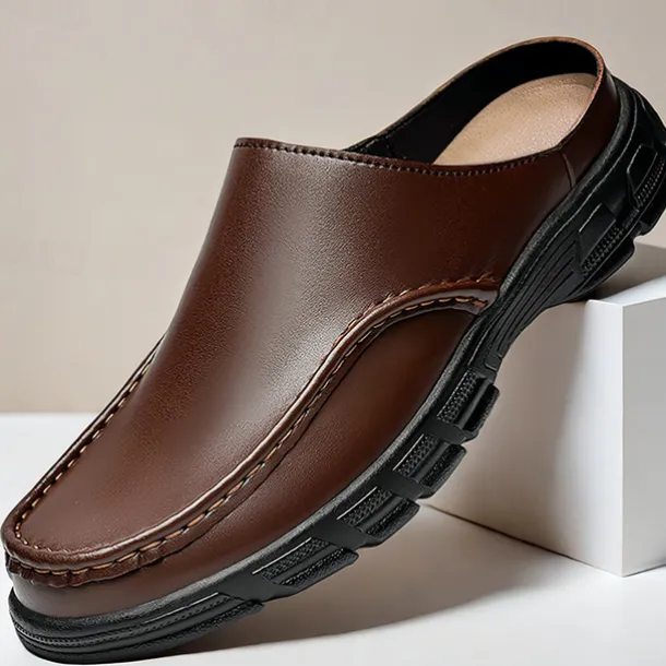 Men's Brown Slip-On Mules with Cushioned Sole - Comfortable and Stylish Footwear for Casual Wear