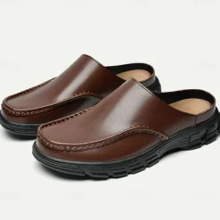 Men's Brown Slip-On Mules with Cushioned Sole - Comfortable and Stylish Footwear for Casual Wear