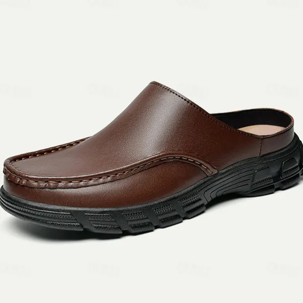 Men's Brown Slip-On Mules with Cushioned Sole - Comfortable and Stylish Footwear for Casual Wear