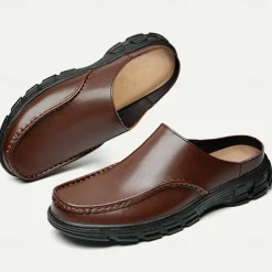 Men's Brown Slip-On Mules with Cushioned Sole - Comfortable and Stylish Footwear for Casual Wear