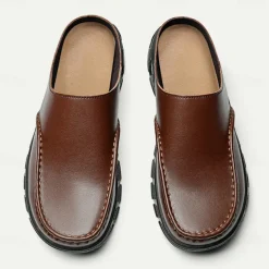 Men's Brown Slip-On Mules with Cushioned Sole - Comfortable and Stylish Footwear for Casual Wear