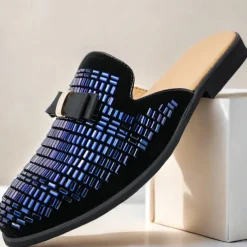 Men's Brown Suede Slip-On Mules with Metallic Gold Studded Design and Bow Accent – Stylish Casual Loafers for Everyday Wear and Special Occasions