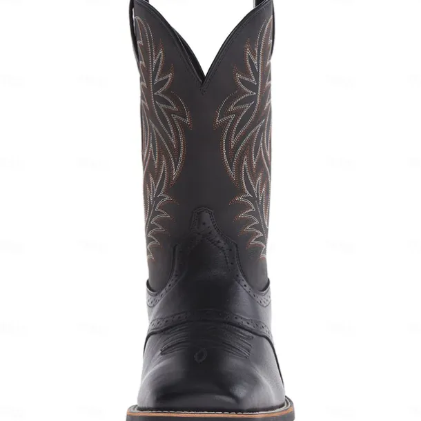 Men's Brown Western Cowboy Boots with Embroidered Shaft, Durable Faux Leather for Ranch and Casual Wear