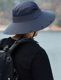 Men's Bucket Hat Sun Hat Fishing Hat Boonie hat Hiking Hat Navy Blue Light Grey Polyester Streetwear Stylish Casual Outdoor Daily Going out Plain UV Sun Protection Sunscreen Quick Dry Lightweight