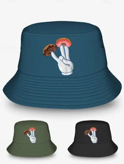 Men's Bucket Hat with Donut Peace Sign Graphic - Trendy Casual Sun Hat for Summer Outfits and Streetwear