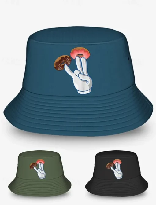 Men's Bucket Hat with Donut Peace Sign Graphic - Trendy Casual Sun Hat for Summer Outfits and Streetwear