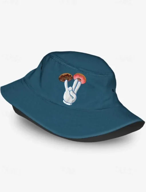 Men's Bucket Hat with Donut Peace Sign Graphic - Trendy Casual Sun Hat for Summer Outfits and Streetwear