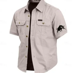 Men's Bull Work Shirt Western Shirt Cargo Shirt Short Sleeve Casual Tactical Sports Outdoor WorkWear Summer Spring Turndown Front Two Pockets Cotton Button Up Shirts Army Green Khaki Dark Blue Beige