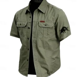 Men's Bull Work Shirt Western Shirt Cargo Shirt Short Sleeve Casual Tactical Sports Outdoor WorkWear Summer Spring Turndown Front Two Pockets Cotton Button Up Shirts Army Green Khaki Dark Blue Beige