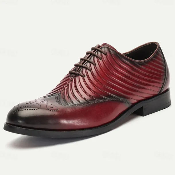 Men's Burgundy Leather Wingtip Oxford Dress Shoes - Stylish Formal Footwear for Weddings and Business Meetings