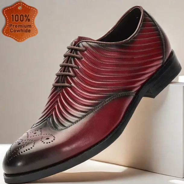 Men's Burgundy Leather Wingtip Oxford Dress Shoes - Stylish Formal Footwear for Weddings and Business Meetings