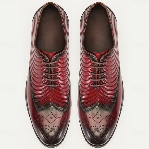 Men's Burgundy Leather Wingtip Oxford Dress Shoes - Stylish Formal Footwear for Weddings and Business Meetings